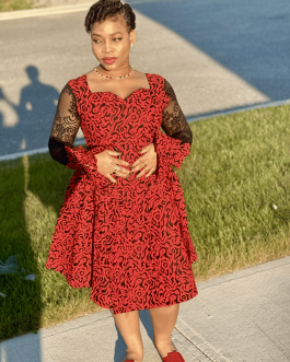 Red Ruffle sleeves Ankara dress