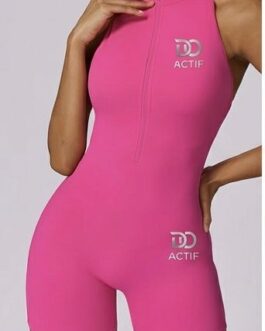Rose Pink Zipper Sleeveless Hollow Back Playsuit